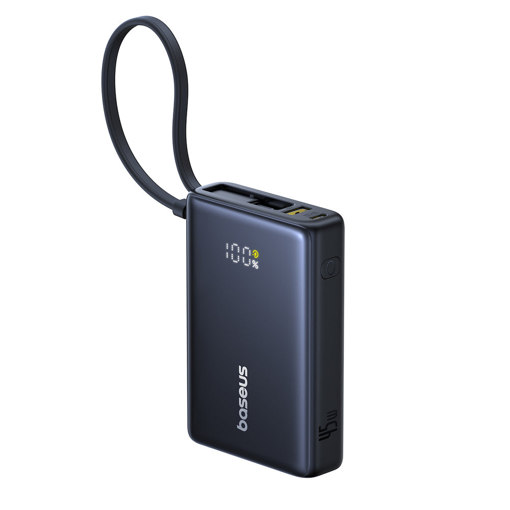 باور بانك Baseus PicoGo بشاشة رقمية مع كابل USB-C مدمج بسعة 10000mAh وقدرة 45 واط | أسود 