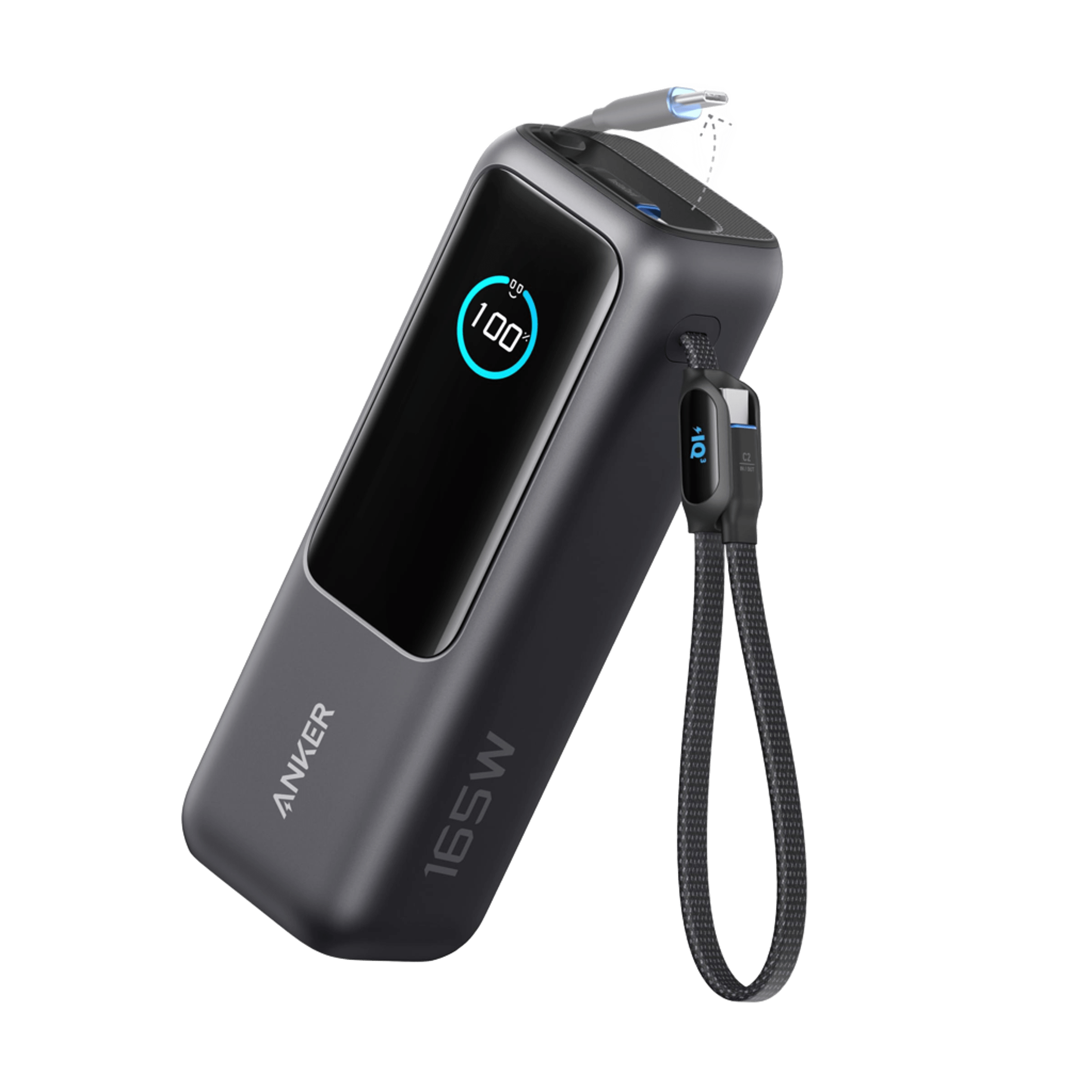 Anker 25K 165W Retractable Cable & Built-In Power Bank – 25K, 165W, Black
