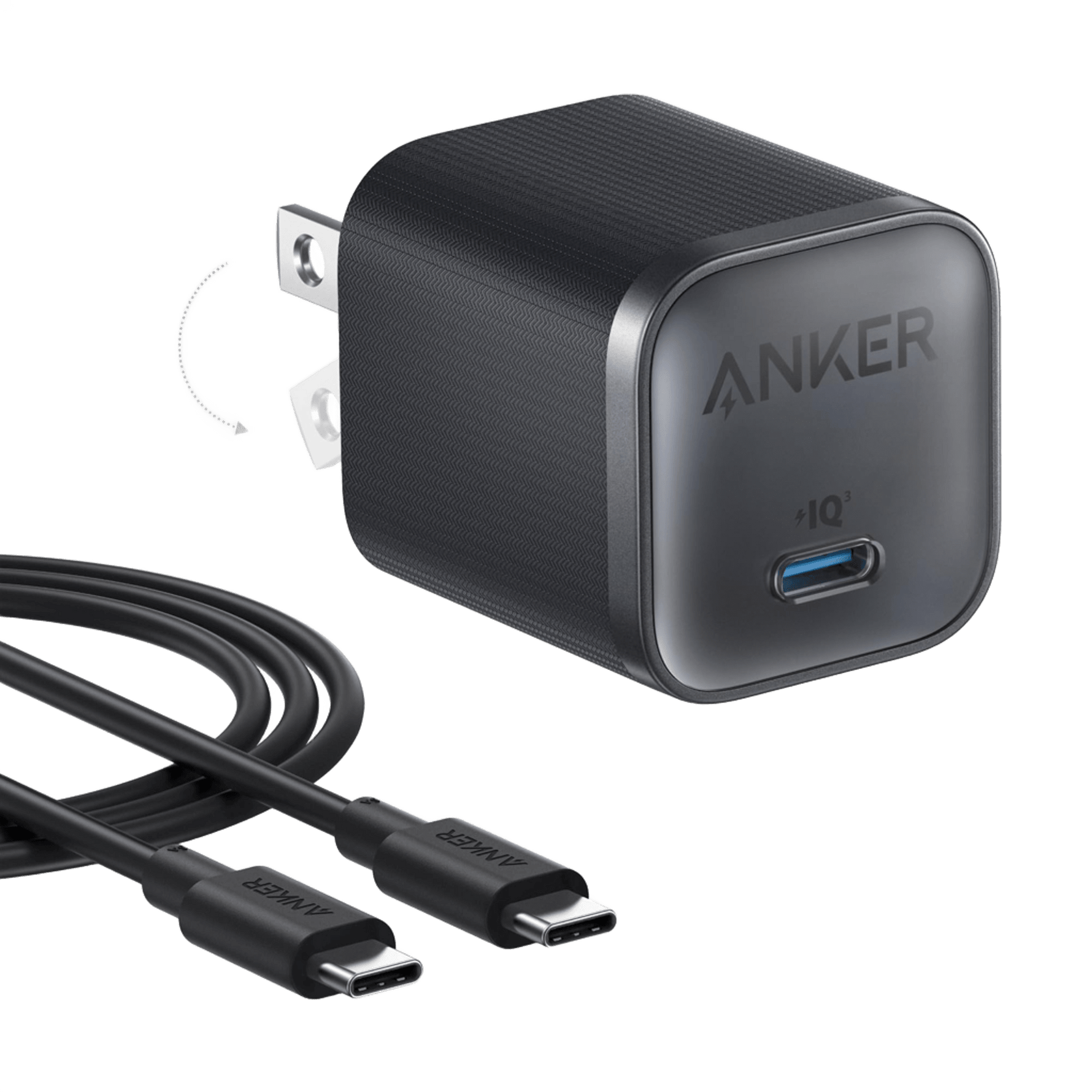 شاحن ANKER Nano بقدرة 45 واط – شحن سريع مع كابل USB-C إلى USB-C | أسود