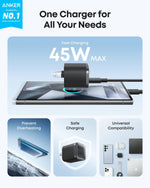 شاحن أنكر نانو سريع 45 واط بتقنية GaN – USB-C | أسود