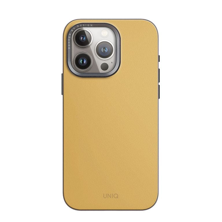 Uniq Lyden Leather Case For iPhone 15 Pro Yellow Flint | Grey