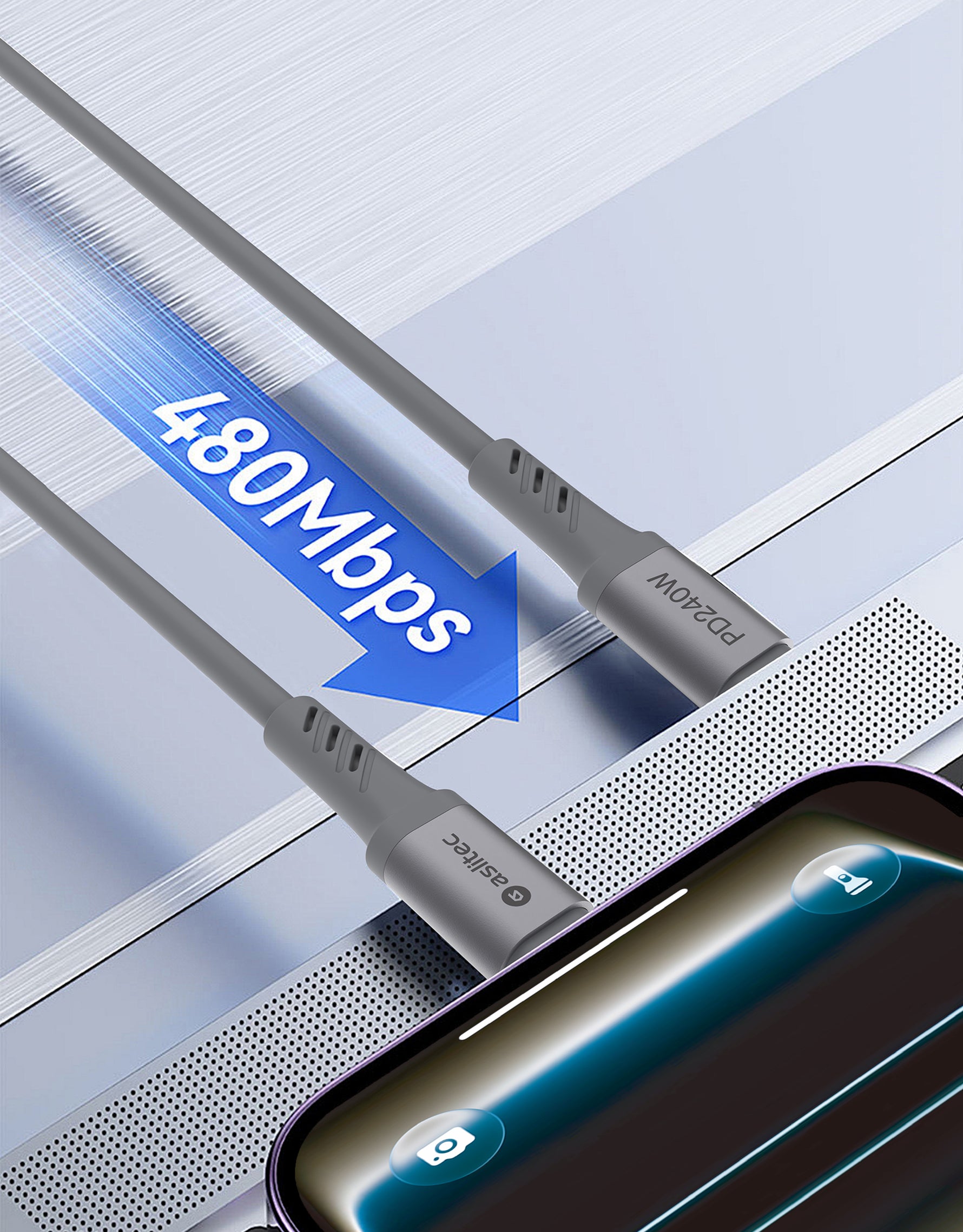 كيبل Aslitec GRAPHENEX  للشحن السريع ونقل البيانات بقدرة 240 واط – USB-C إلى USB-C