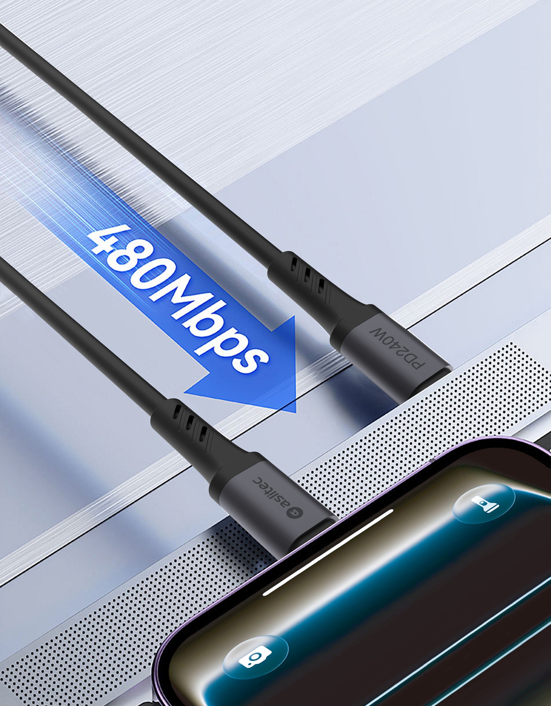 كيبل Aslitec GRAPHENEX  للشحن السريع ونقل البيانات بقدرة 240 واط – USB-C إلى USB-C