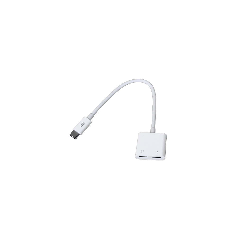محول LZEL Hubduo Nexus ثنائي USB-C للسماعات والشحن بطول 20 سم | أبيض