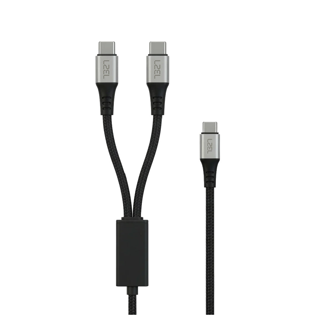 كيبل ثنائي Celeris Power C Twin من ليزل USB-C إلى USB-C مضفر بالأقمشة بقوة 100 واط طول 1.2 متر | أسود