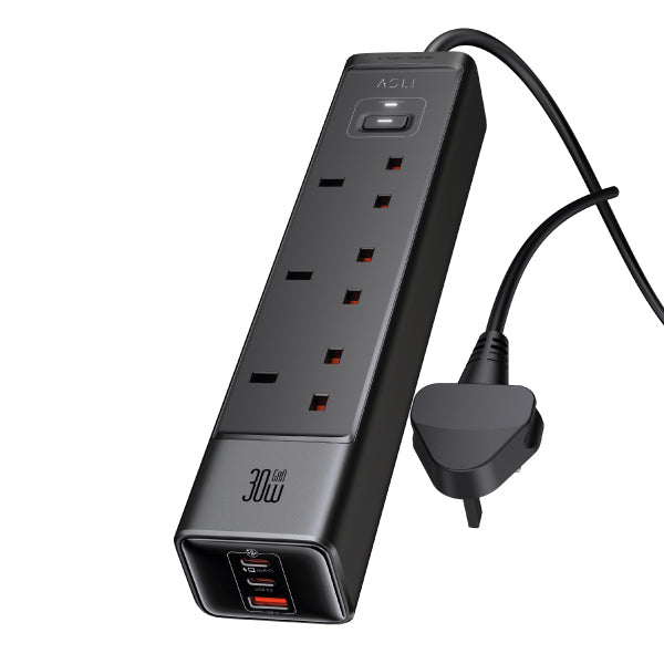 Asli Global 30W GaN 3 Outlet - 1 USB - 2 Type-C Surge Protection Power Strip