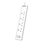 Philips Extension Lead 2m with USB-A & USB-C Ports | White