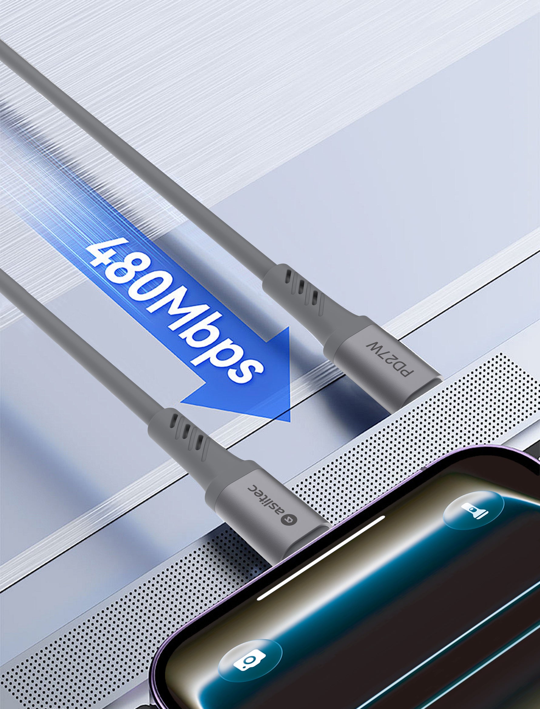 كيبل Aslitec GRAPHENEX SYNC للشحن السريع ونقل البيانات – USB-C إلى Lightning