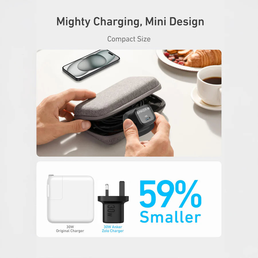 Anker Zolo Charger 30W, PD 3.0 With USB-C to USB-C Cable | Black