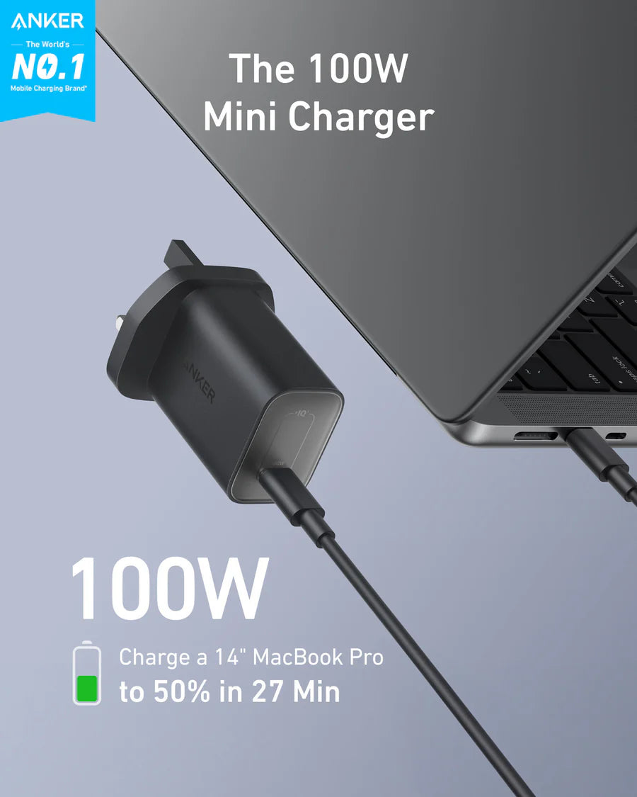 Anker Nano Charger 100W with 1.8m,6ft USB-C Cable | Black