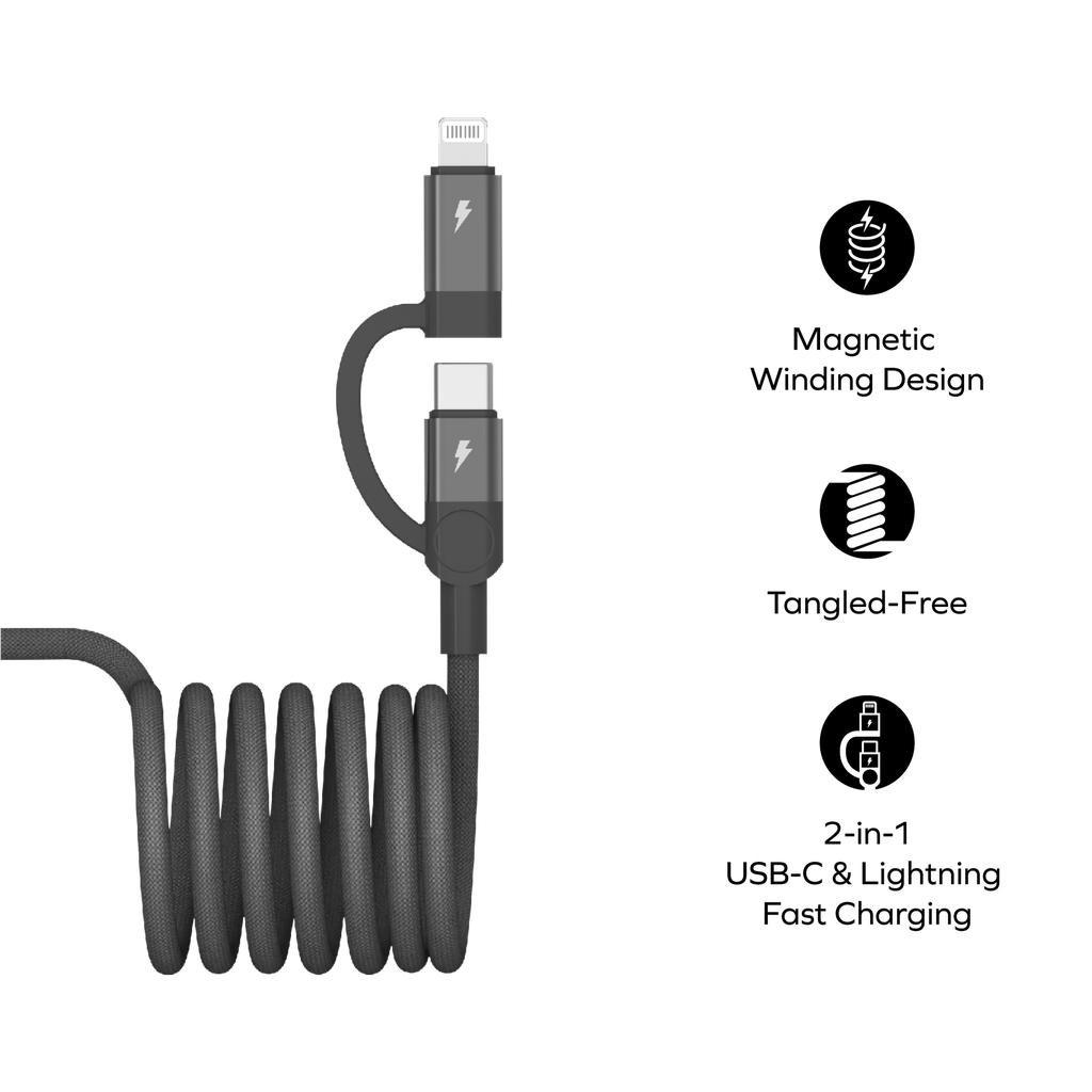 كيبل Momax Mag Link المغناطيسي  USB-C to USB-C و موصل Lightning بطول 1م