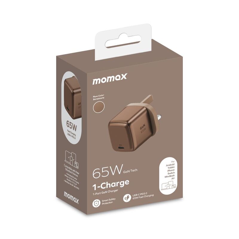 شاحن حائط من Momax 1-Charger GaN Tech بقدرة 65 واط – منفذ واحد | بيچ