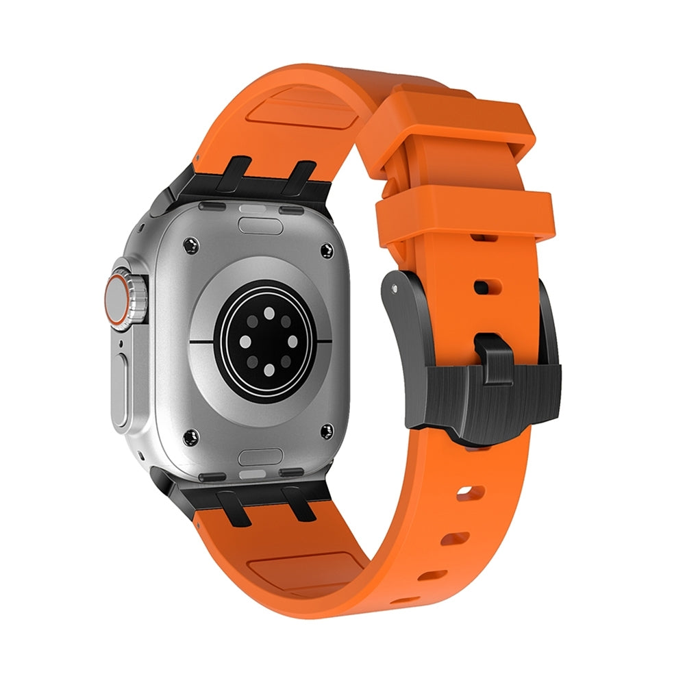 Metal Head Silicone Band For Apple Watch 45/49 Orange With Black Head | 224541