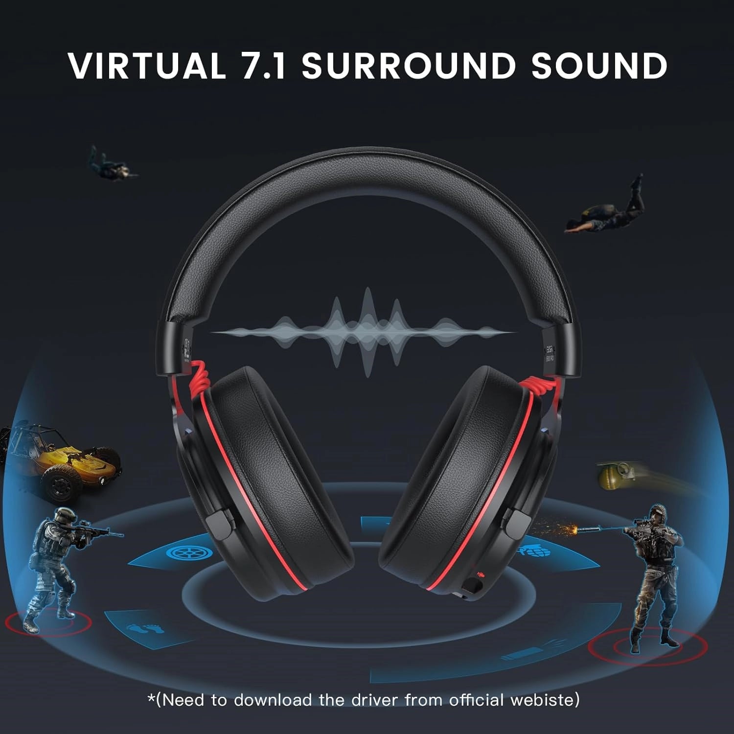 EKSA 2in1 Gaming Headset 7.1 Surround Sound With 3.5mm Jack | Black Red