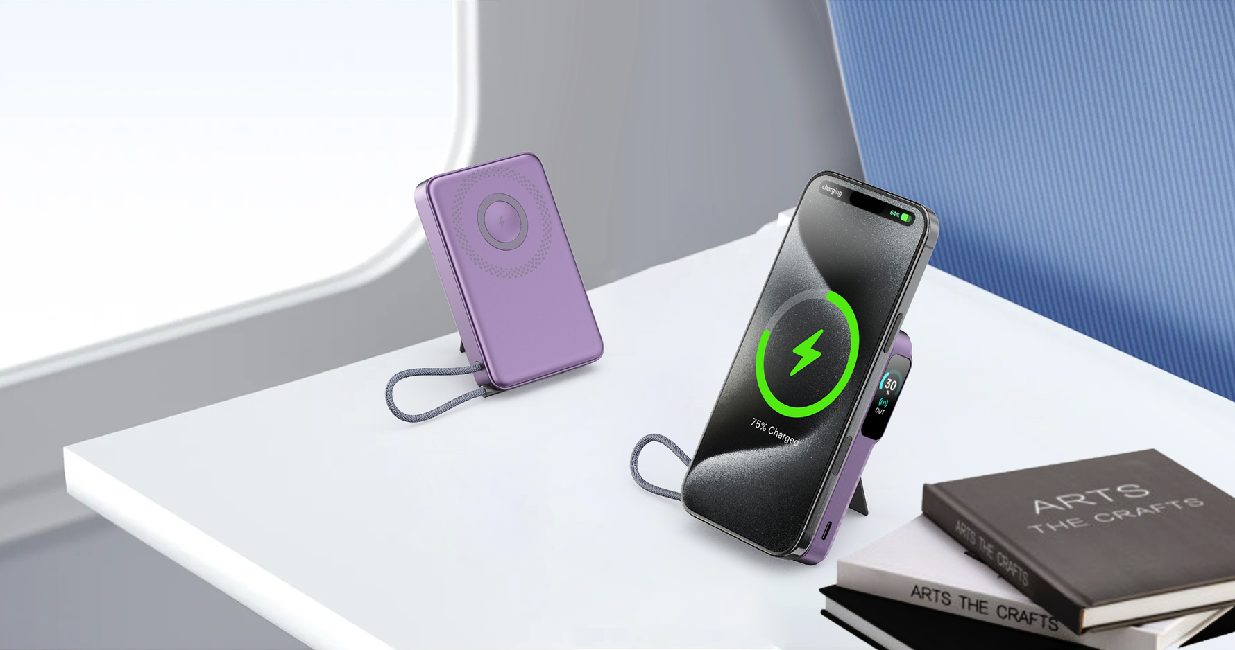 بطارية متنقلة Magcrest Flow من أسلي جلوبال 5 في 1 لاسلكي 10000 مللي أمبير بتقنية PD مع منفذي Type-C | بنفسجي