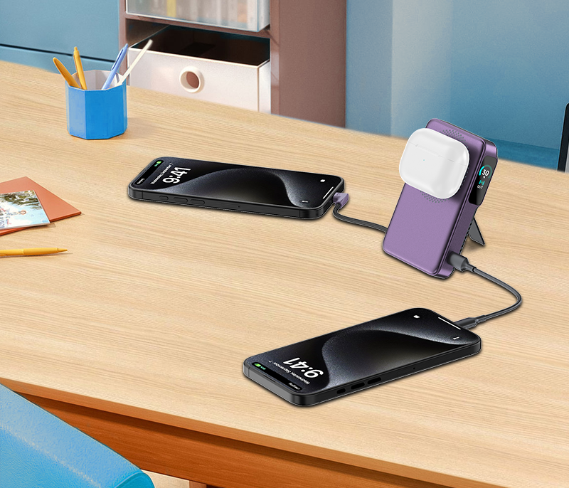 بطارية متنقلة Magcrest Flow من أسلي جلوبال 5 في 1 لاسلكي 10000 مللي أمبير بتقنية PD مع منفذي Type-C | بنفسجي