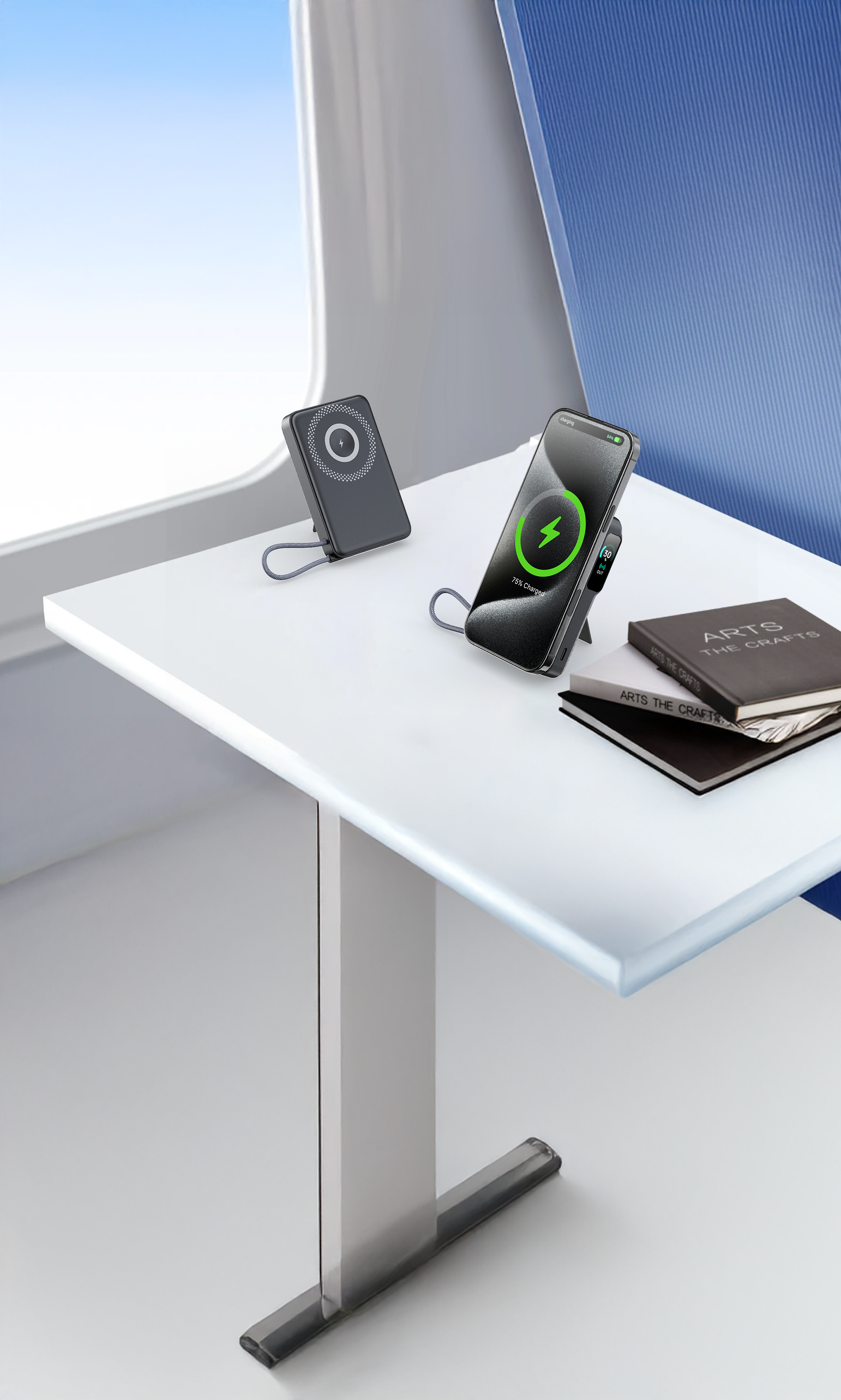 بطارية متنقلة Magcrest Flow من أسلي جلوبال 5 في 1 لاسلكي 10000 مللي أمبير بتقنية PD مع منفذي Type-C | أسود