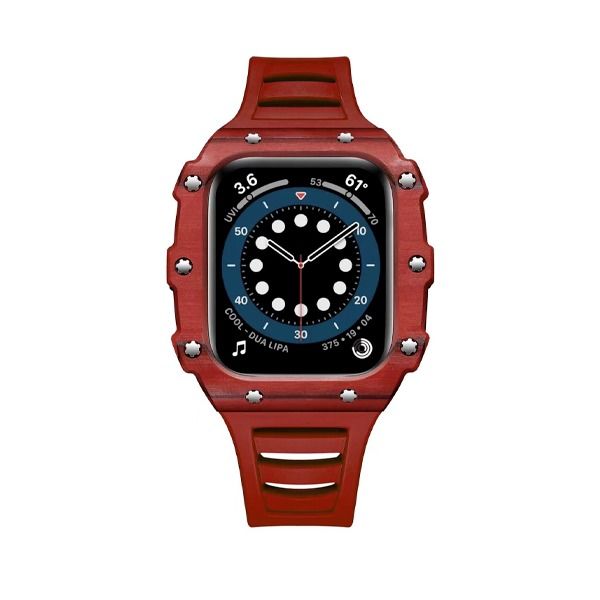 Luxuary Metal Case with Rubber Strap for 45mm Watch | Red