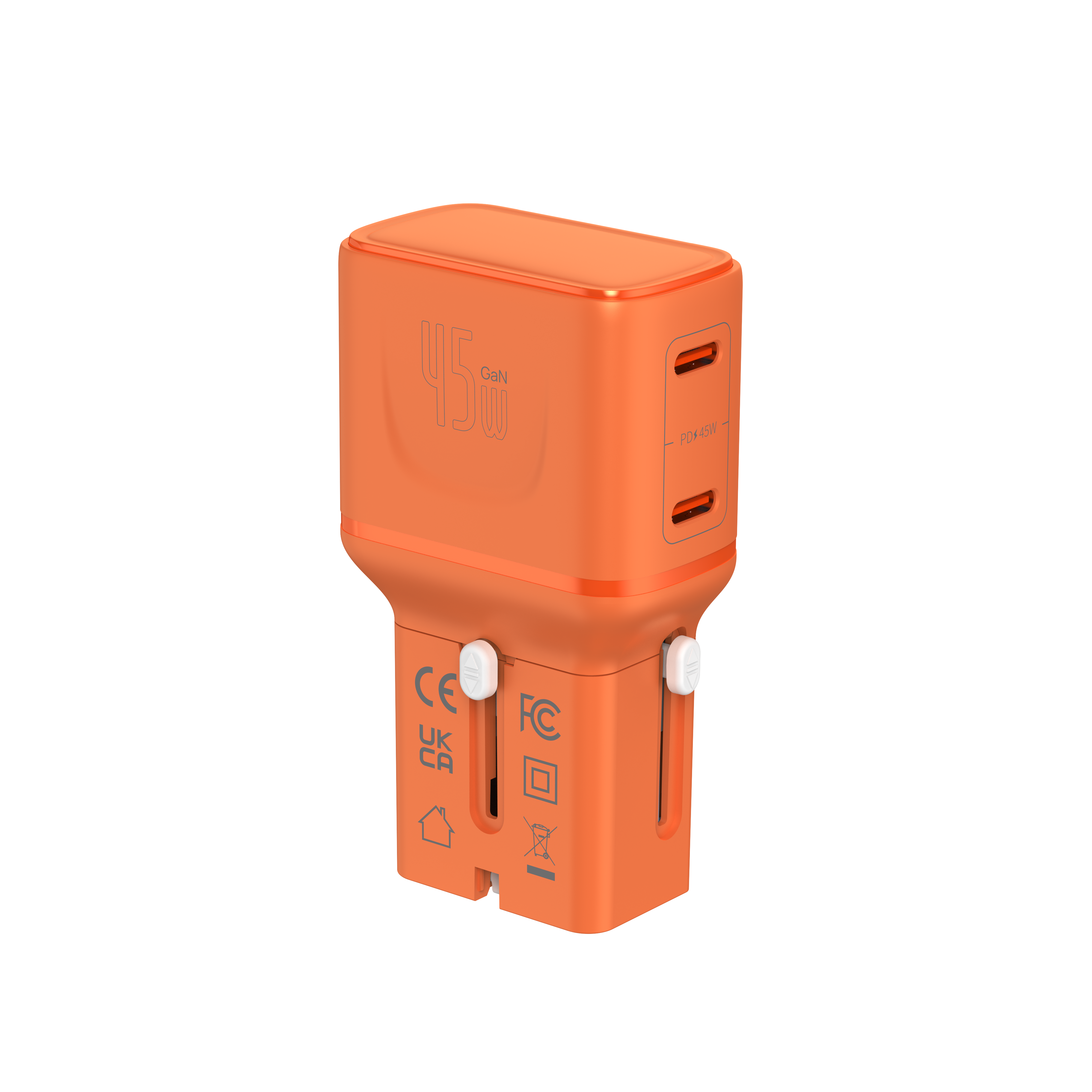 LZEL TravelPro Series Dual Port GaN Travel Wall Charger 45W I Dual Type-C Output I Global compatibility I Orange