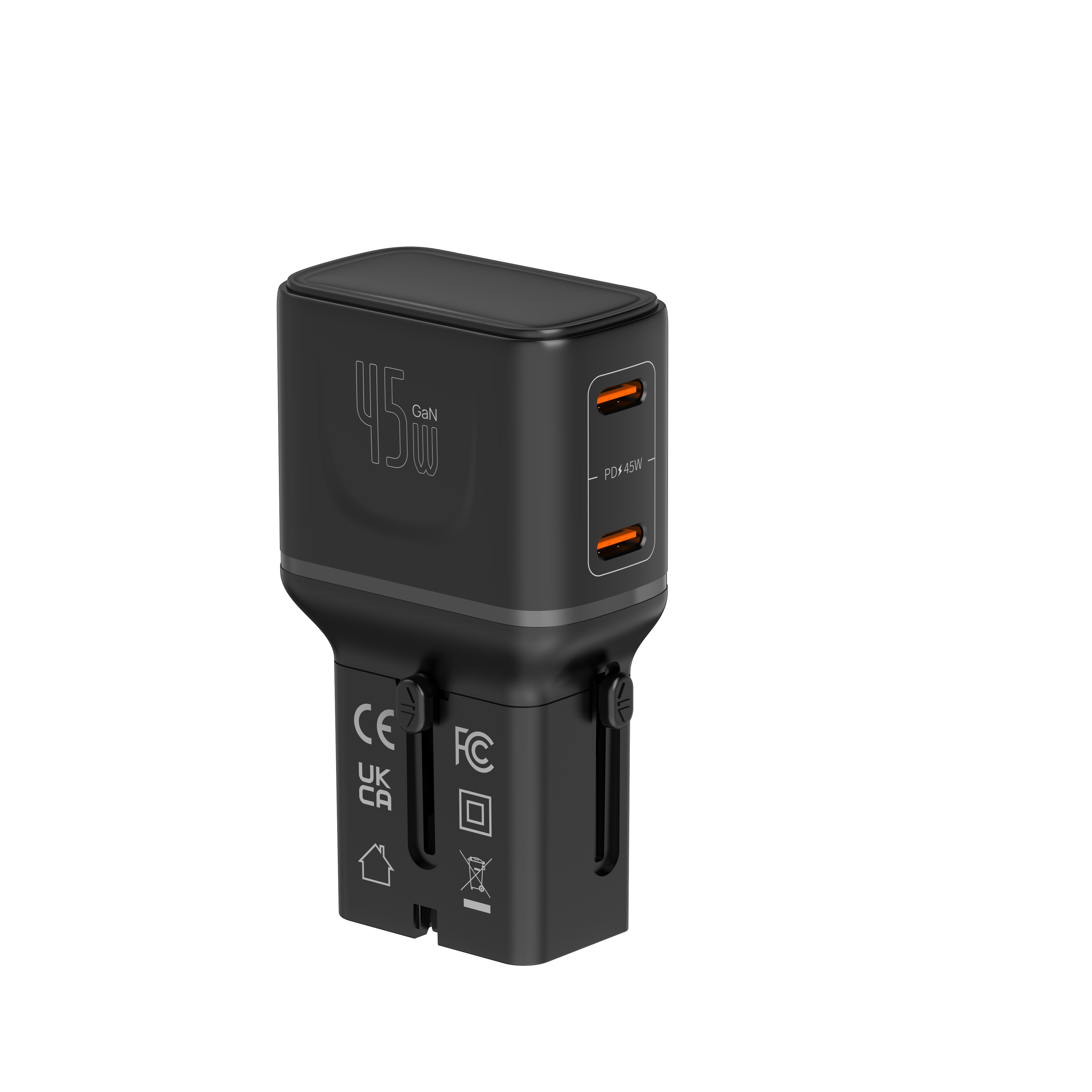 LZEL TravelPro Series Dual Port GaN Travel Wall Charger 45W I Dual Type-C Output I Global compatibility I Black
