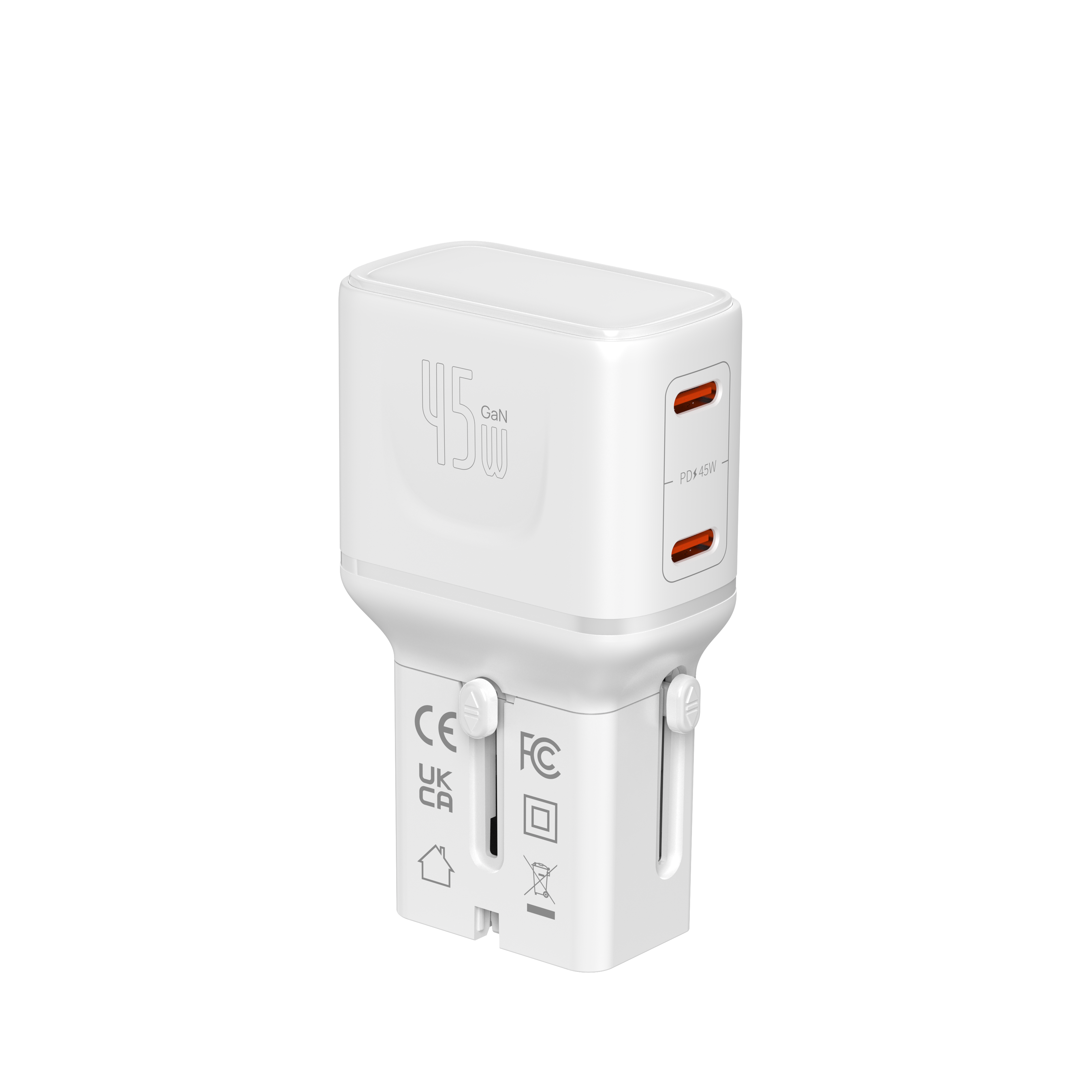 LZEL TravelPro Series Dual Port GaN Travel Wall Charger 45W I Dual Type-C Output I Global compatibility I White