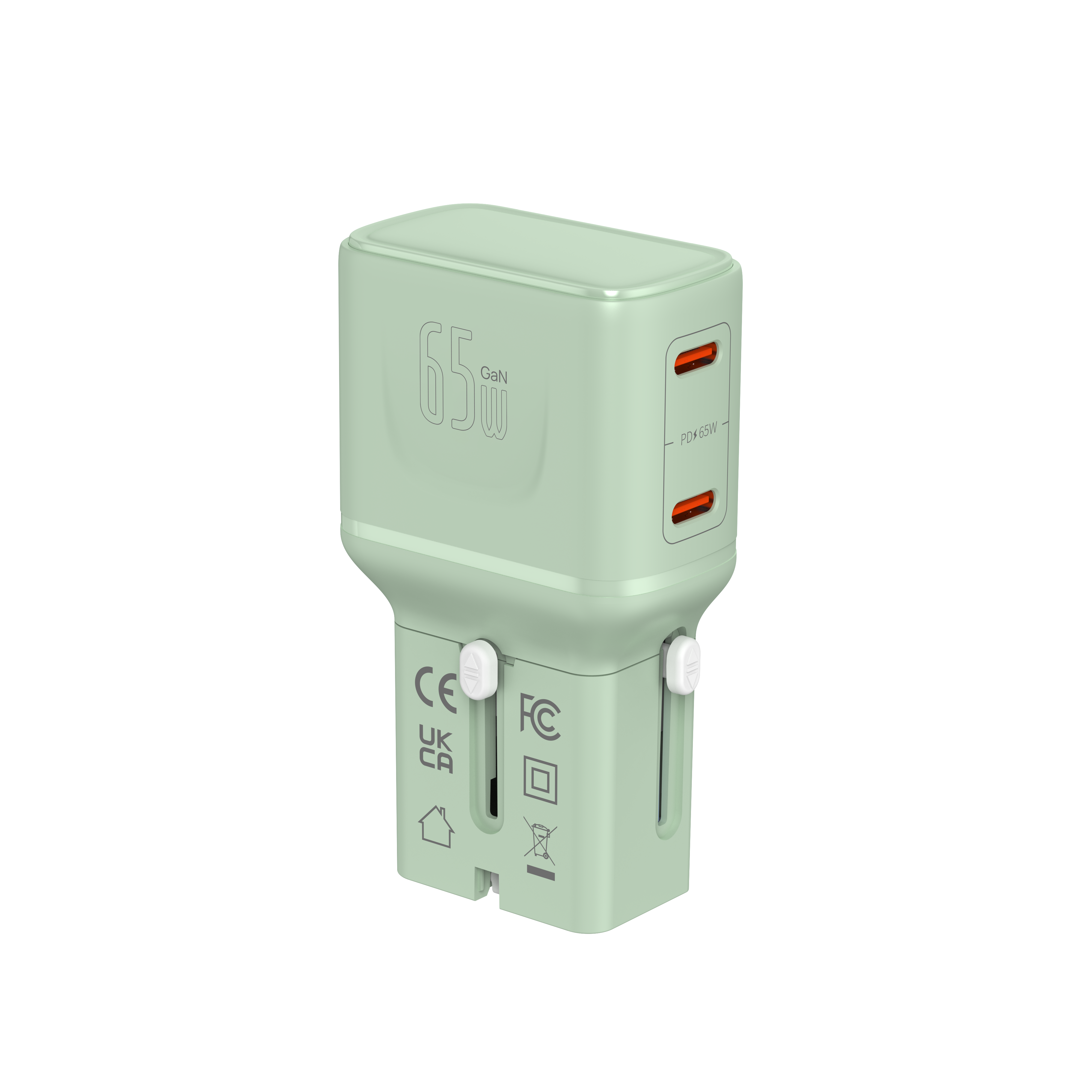 LZEL TravelPro Series Dual Port GaN Travel Wall Charger 65W I Dual Type-C Output I Global compatibility I Green