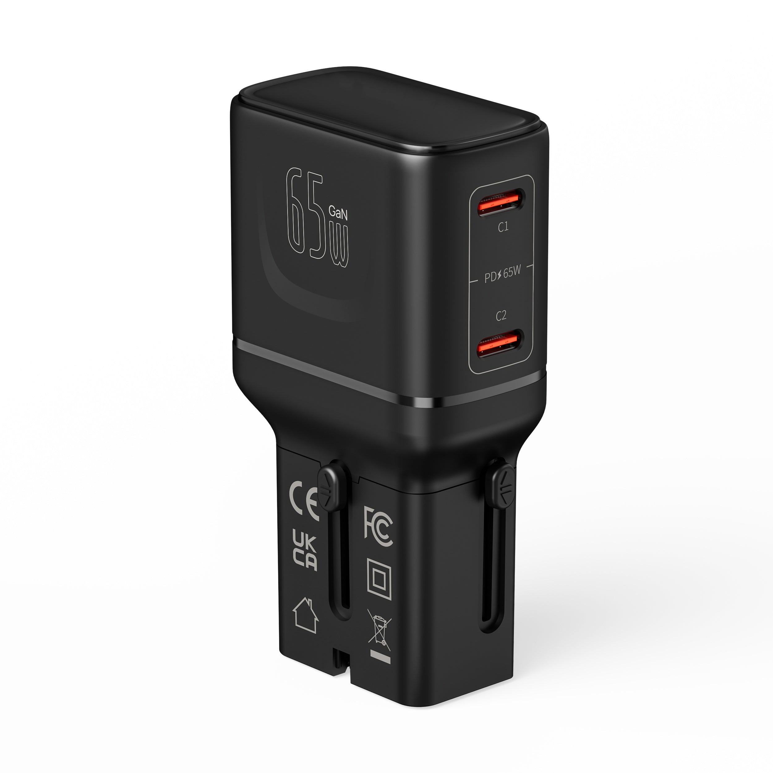 LZEL TravelPro Series Dual Port GaN Travel Wall Charger 65W I Dual Type-C Output I Global compatibility I Black
