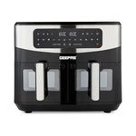 Geepas 9 L Dual Basket Digital Air Fryer Equipped with VORTEX Air Frying Technology, Oil Free Cooking| LED Display with Touch Screen, 10 Preset Cooking Modes