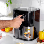 قلاية هوائية من جييباس – وعاء سعة 4.5 لتر مع رف، مزودة بتقنية القلي بالهواء VORTEX / مؤقت من 1 إلى 30 دقيقة، درجة حرارة من 100 إلى 200 درجة مئوية | أسود وفضي