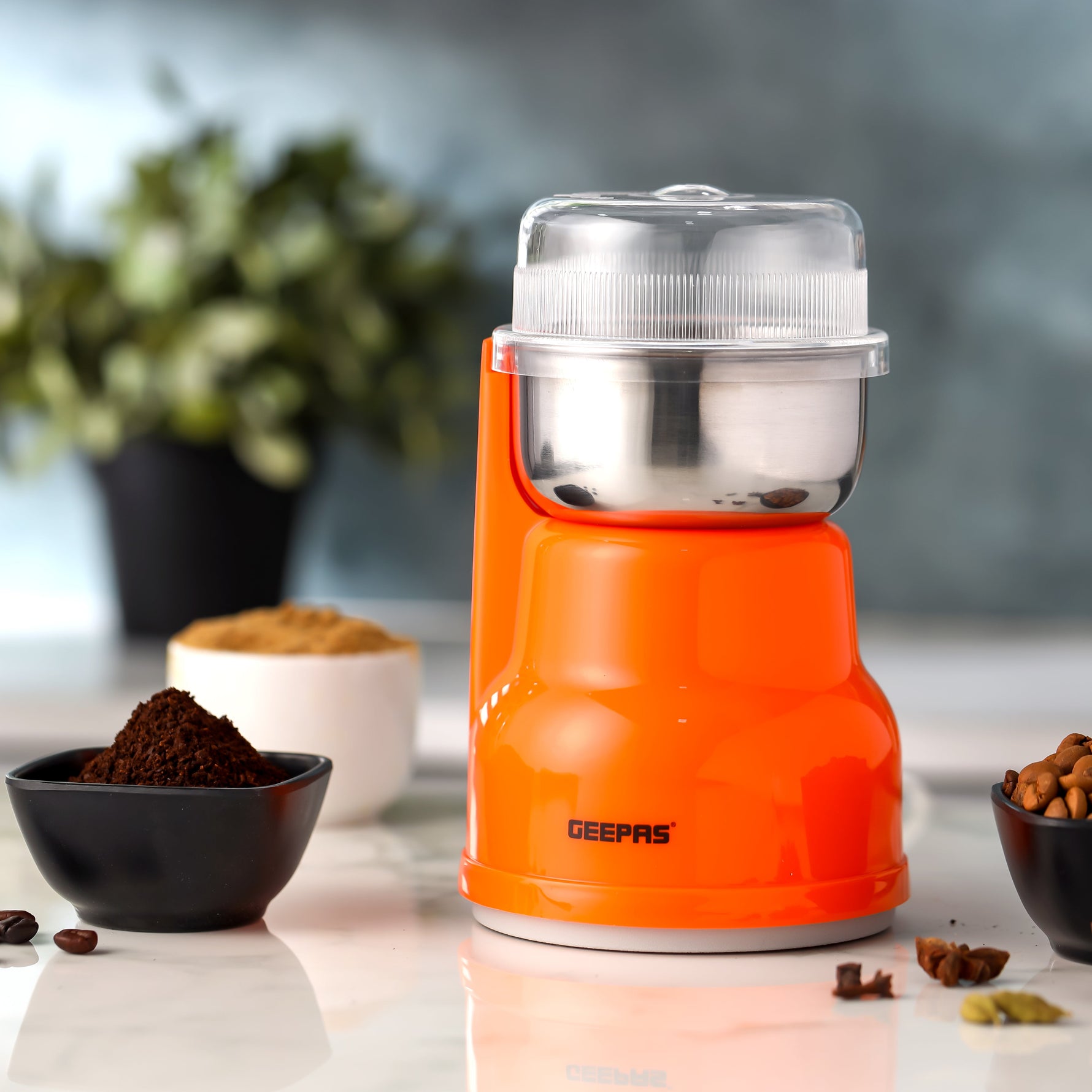Geepas Coffee Grinder - 40g Capacity, 150W Powerful Motor, Durable Jar and Blade/Ergonomic Grip, Perfect for Grinding Coffee Beans /Orange