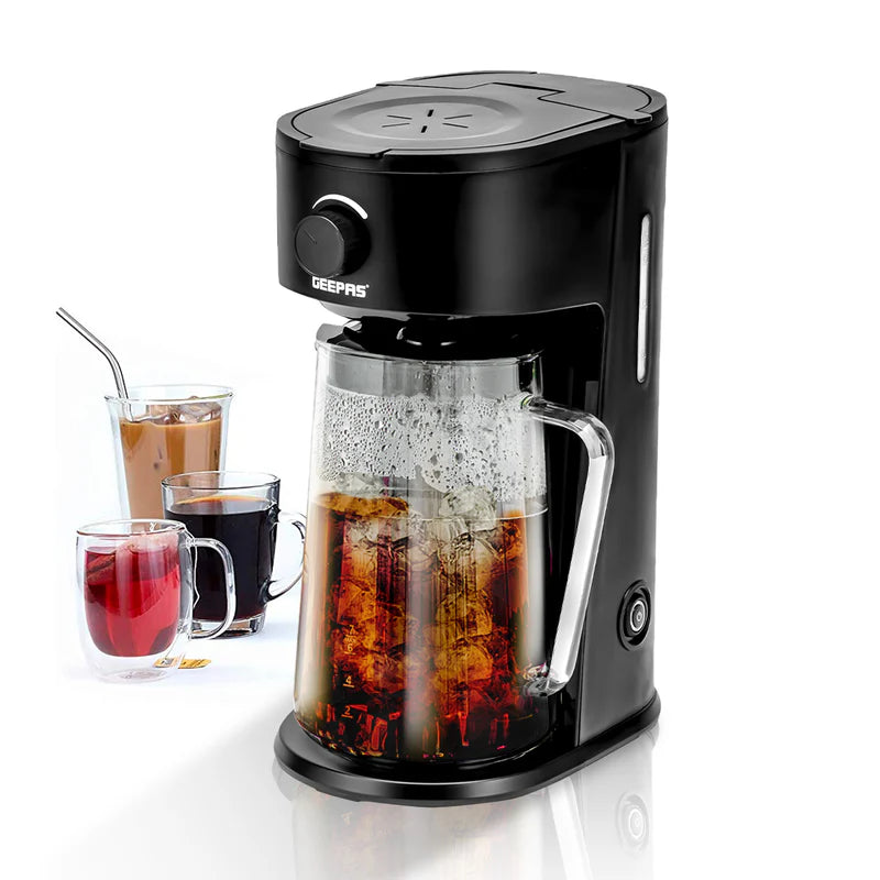 Geepas Ice Tea & Coffee Maker | 2.5L Jar Capacity & 875ml Water Tank | 700W Power | Auto Power-Off, Brew Strength Control, Nylon Filter | Easy to Use & Clean