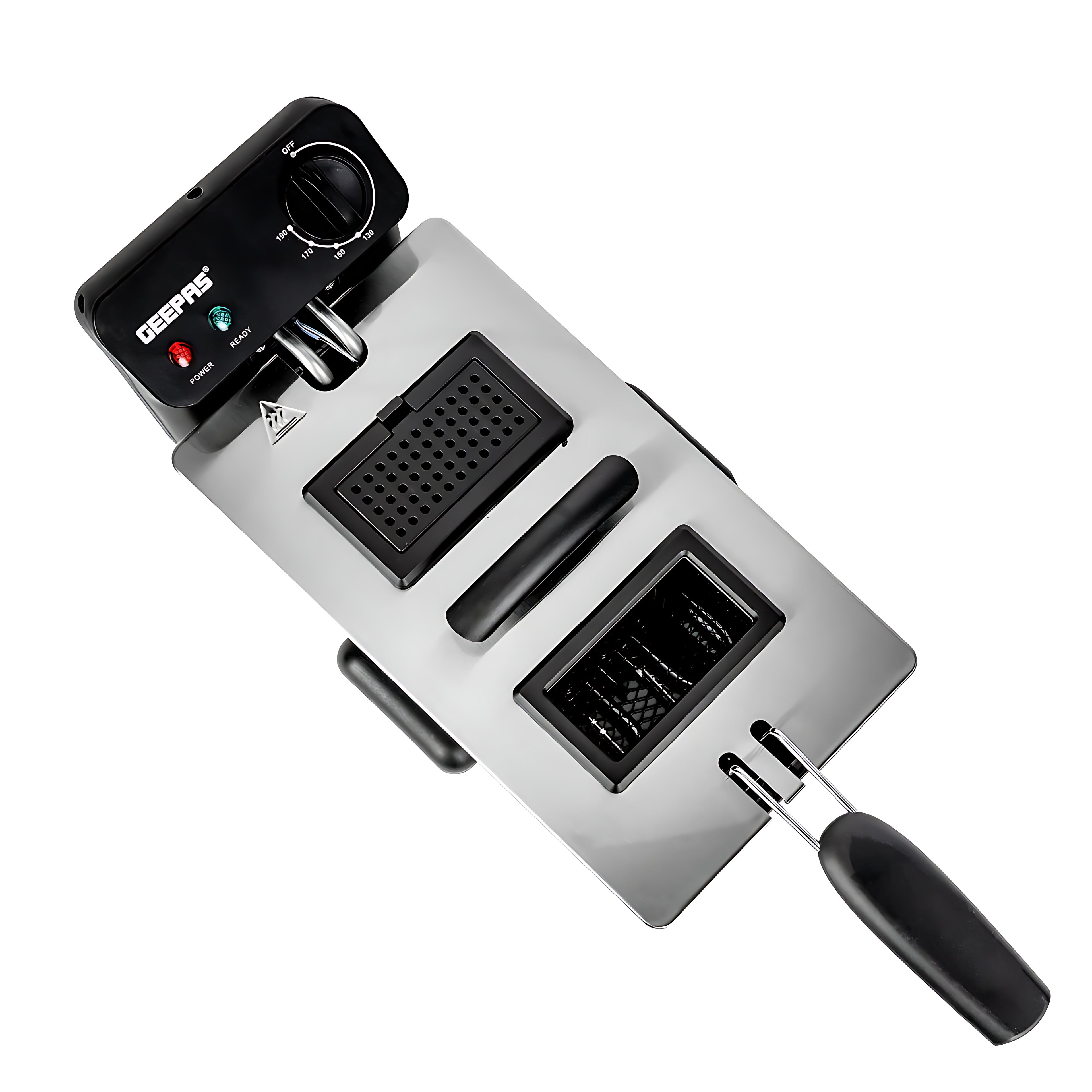 Geepas Deep Fryer 3.0L, Adjustable Temperature, Stainless Steel | Black & Silver