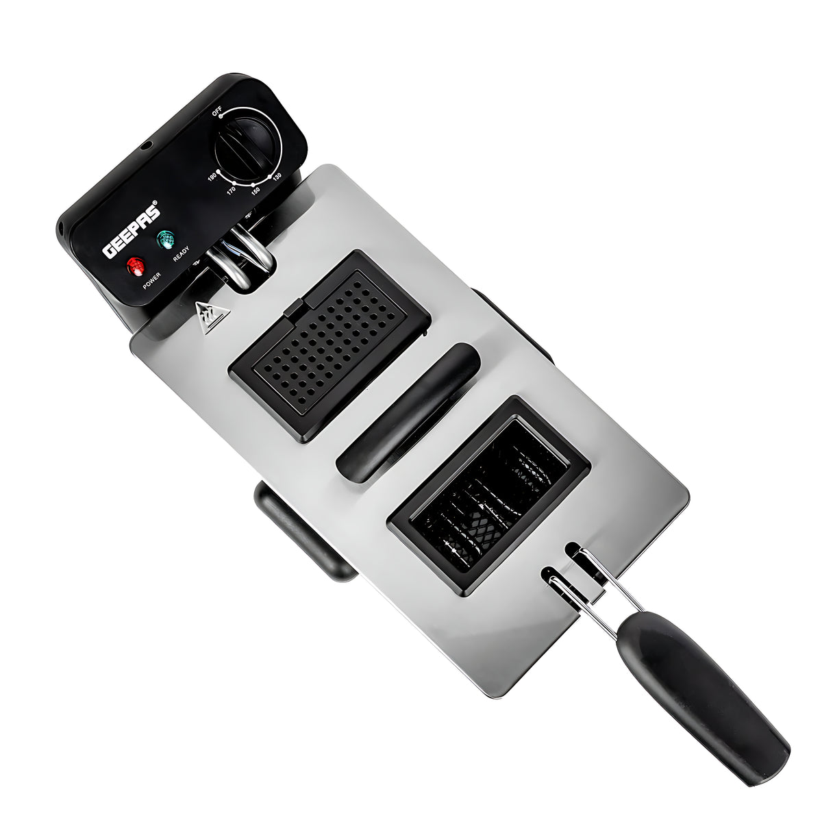 Geepas Deep Fryer 3.0L, Adjustable Temperature, Stainless Steel | Black & Silver
