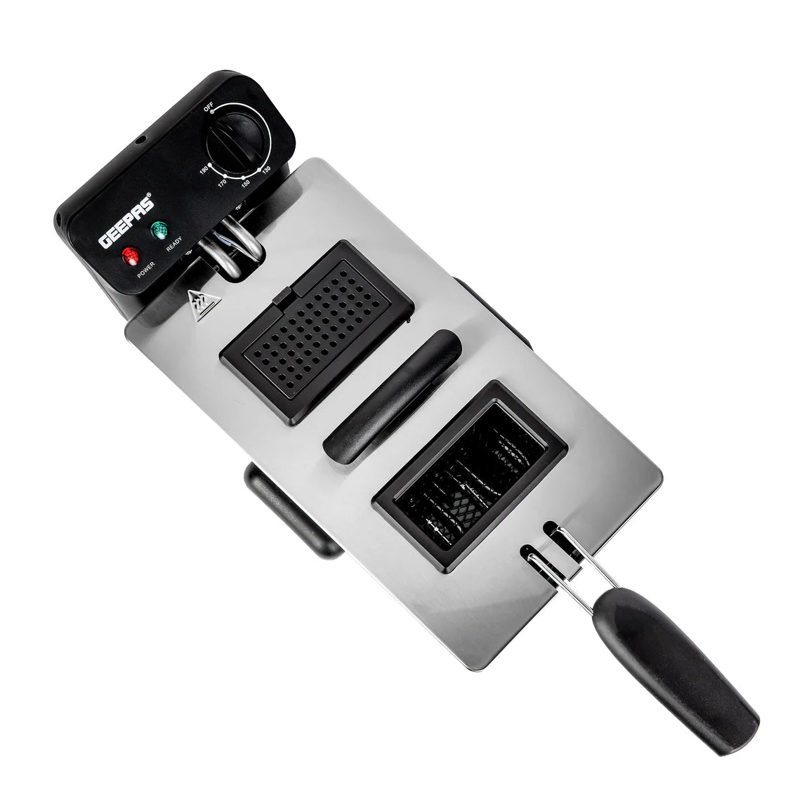 Geepas Deep Fryer 3.0L, Adjustable Temperature, Stainless Steel | Black & Silver