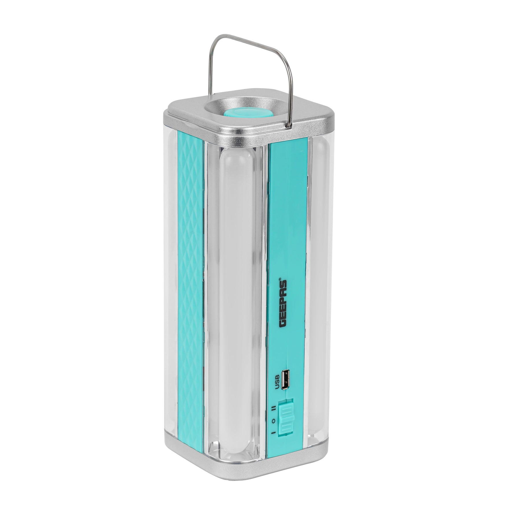 Geepas Emergency Lantern | 100 SMD LED| Solar Input| Type-C Charging| USB Output| 1800mAh Lithium Battery | Multi-Function Rechargeable Light