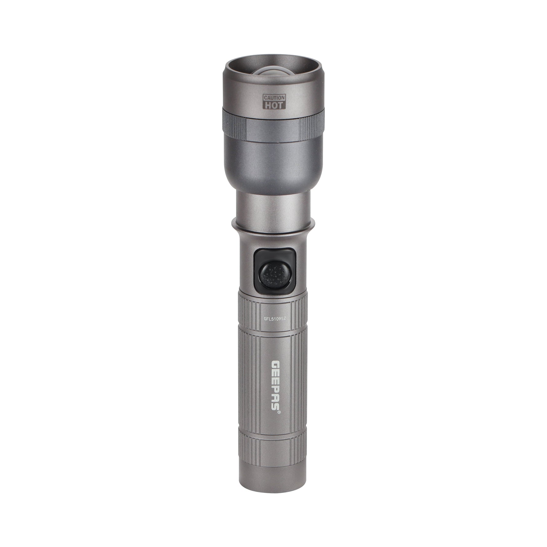 Geepas Zoomable LED Flashlight- 20W, Perfect for Indoor and Outdoor Use, 10 Hours Continuous Working/Lithium Battery, 1500 Lumens/ Black