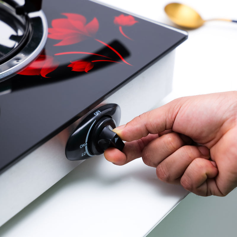 موقد غاز Geepas  3 شعلات – ستانلس ستيل، سطح زجاج مقوّى، إشعال ذاتي