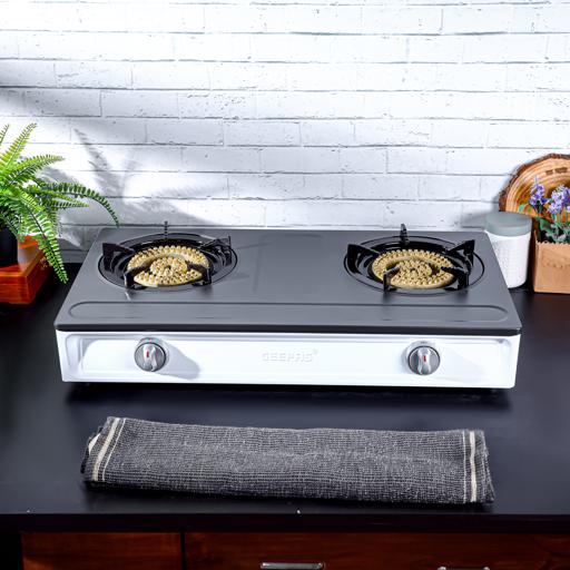 Geepas Stainless Steel Gas Cooker – 2 Cast Iron Burners, Efficient Heating