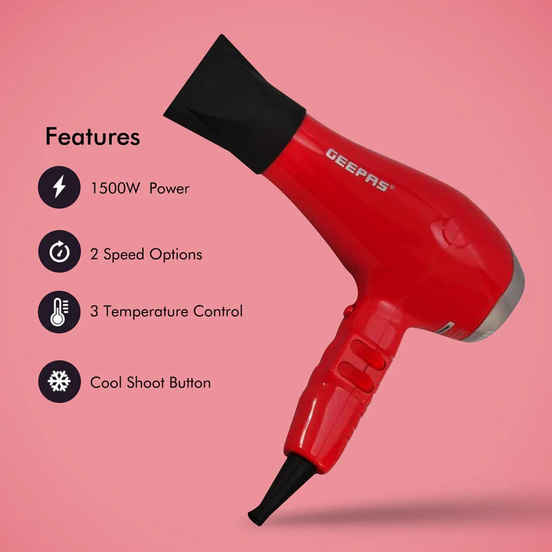 Geepas Hair Dryer | 1500W | 3 Heat & 2 Speed Settings