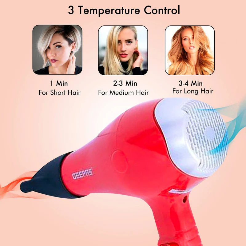 Geepas Hair Dryer | 1500W | 3 Heat & 2 Speed Settings
