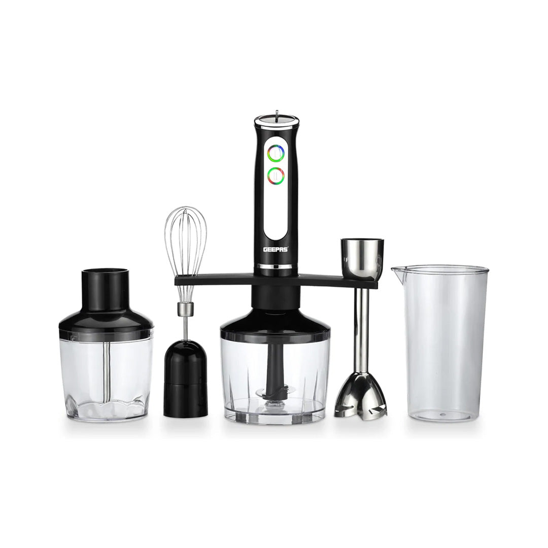 Geepas 5-in-1 Handheld Blender 600W – Black/Transparent