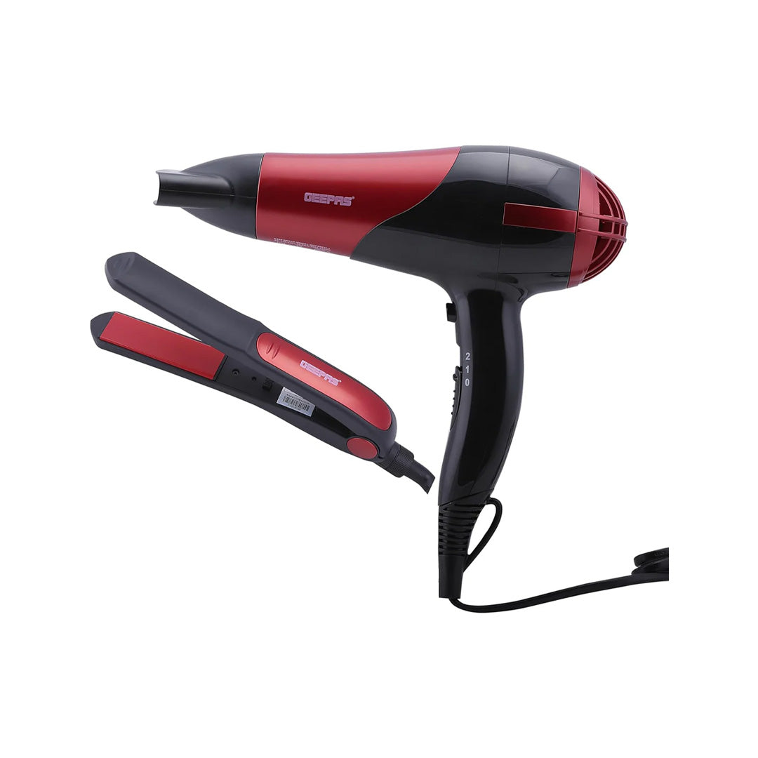 Geepas Hair Dryer & Straightener Combo – Ceramic, Red