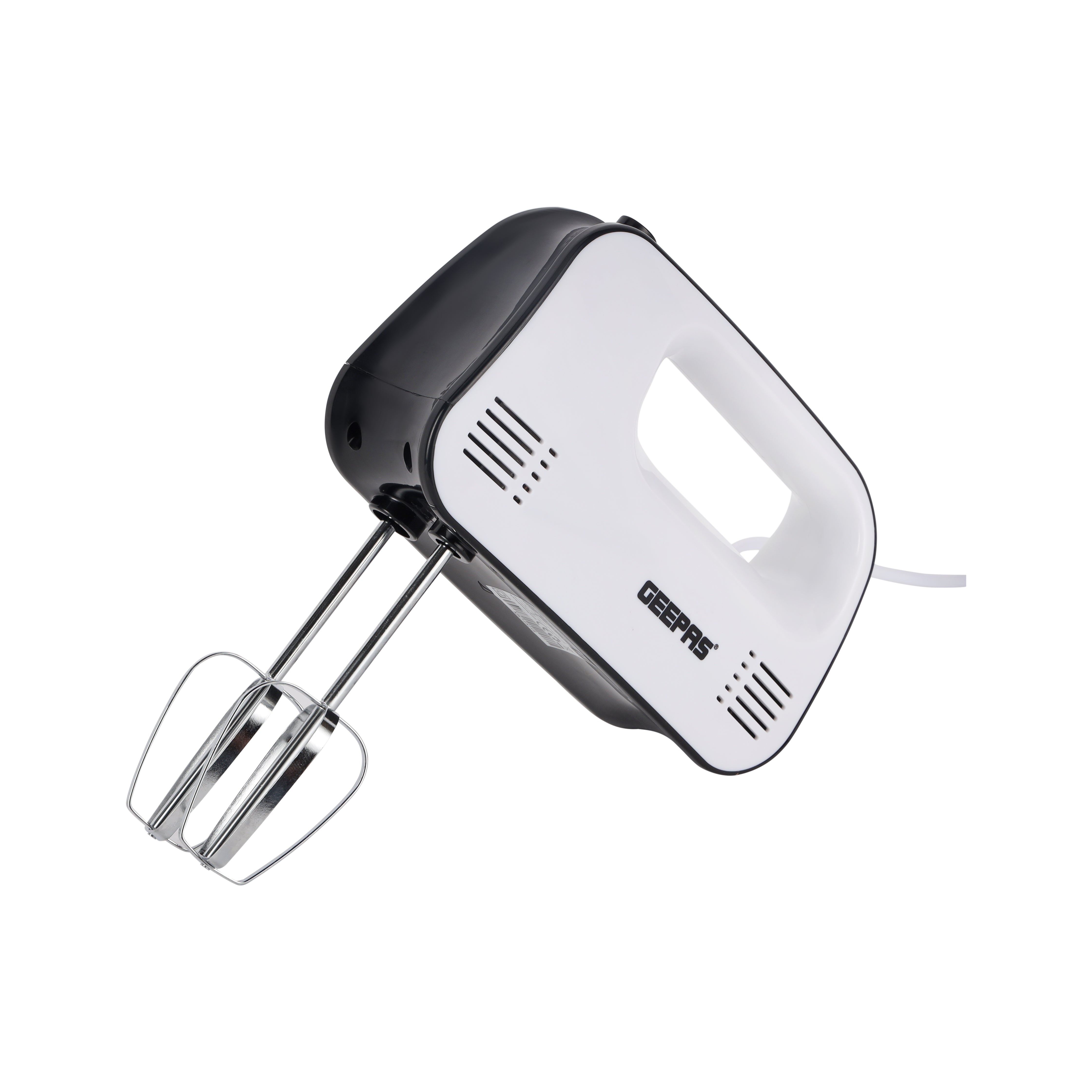 Geepas Hand Mixer – 150W, 3 Speeds, Eject Button & Overheat Protection, Includes Beaters & Hooks, Black & White