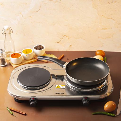 Geepas Double Hot Plate – 2500W, Dual Solid Plates, Adjustable Temp, Auto Thermostat, Overheat Protection