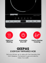 Geepas Digital Infrared Cooker | 2000W Ceramic Heating Element | Touch Control | LED Display| 10 Adjustable Power Levels| Timer, Safety Protection
