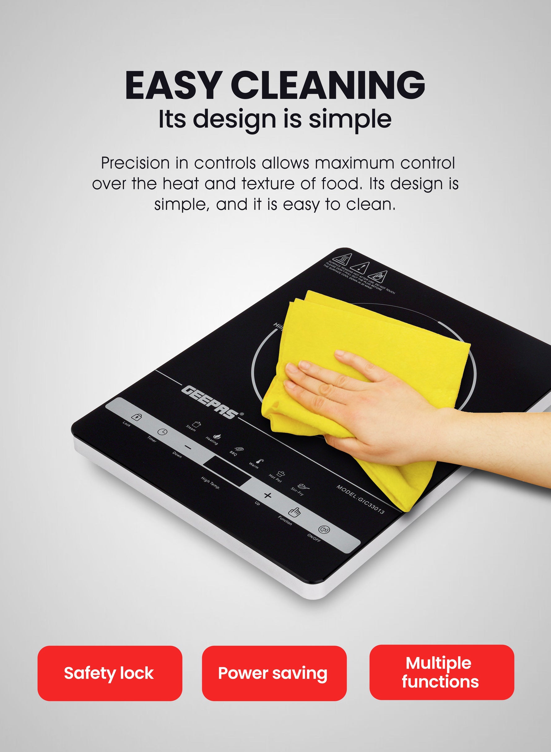 Geepas Digital Infrared Cooker | 2000W Ceramic Heating Element | Touch Control | LED Display| 10 Adjustable Power Levels| Timer, Safety Protection