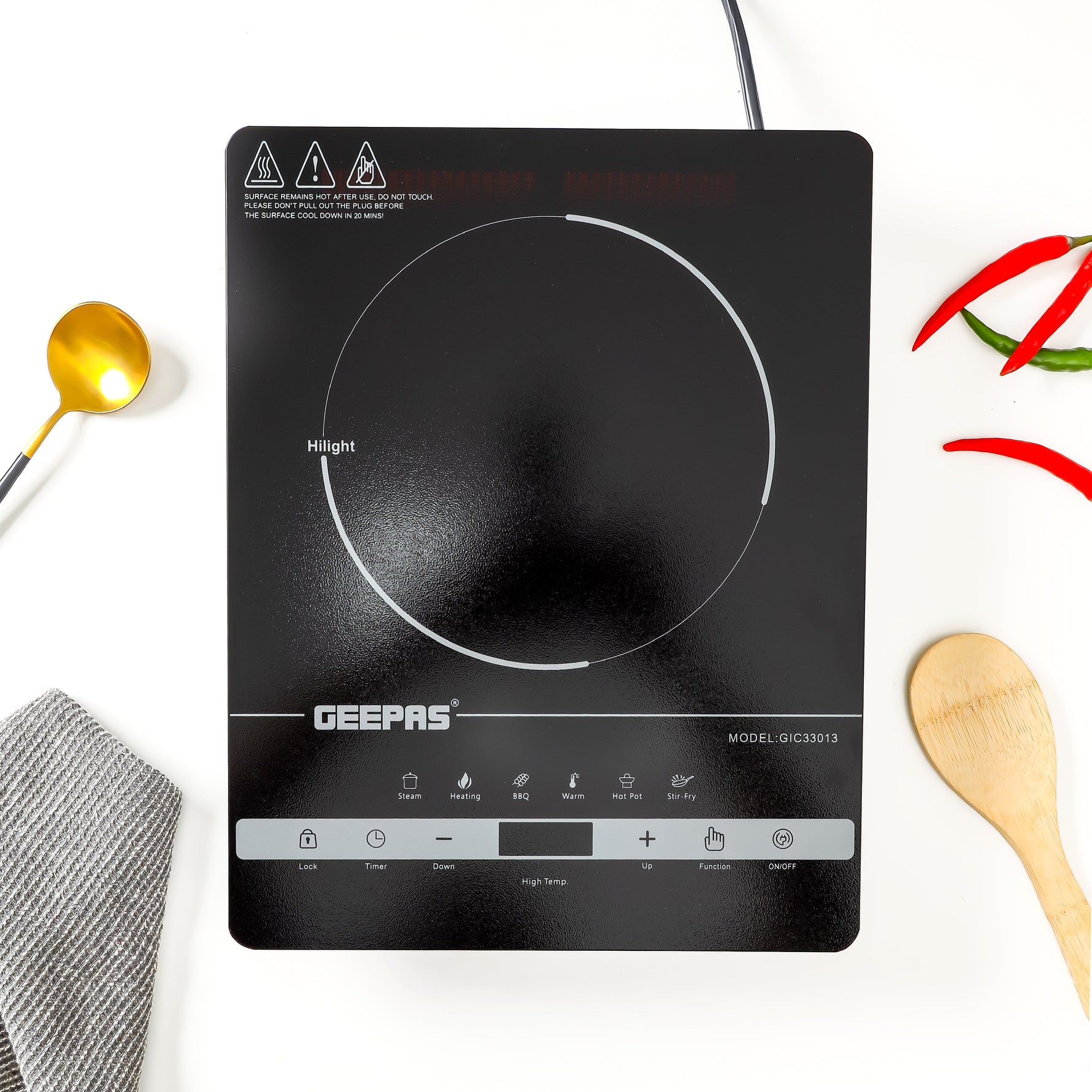 Geepas Digital Infrared Cooker | 2000W Ceramic Heating Element | Touch Control | LED Display| 10 Adjustable Power Levels| Timer, Safety Protection