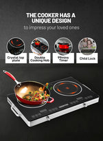 Geepas Digital Infrared Cooker |3600W Double Cooking Hob | Dual Ceramic Plates| Touch & Knob Control | Digital Display | Timer | Safety Protection