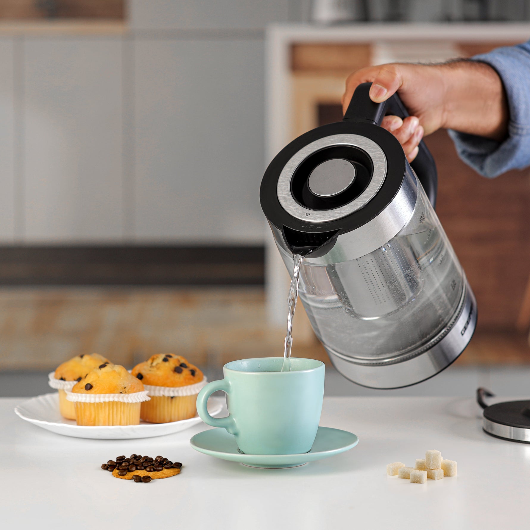 Geepas 1.8L Electric Glass Kettle | Powerful 2200W Fast-Boil Design | S/S Tea Filter| LED Illumination| Automatic Shut-Off| Boil Dry Protection & Durable Body