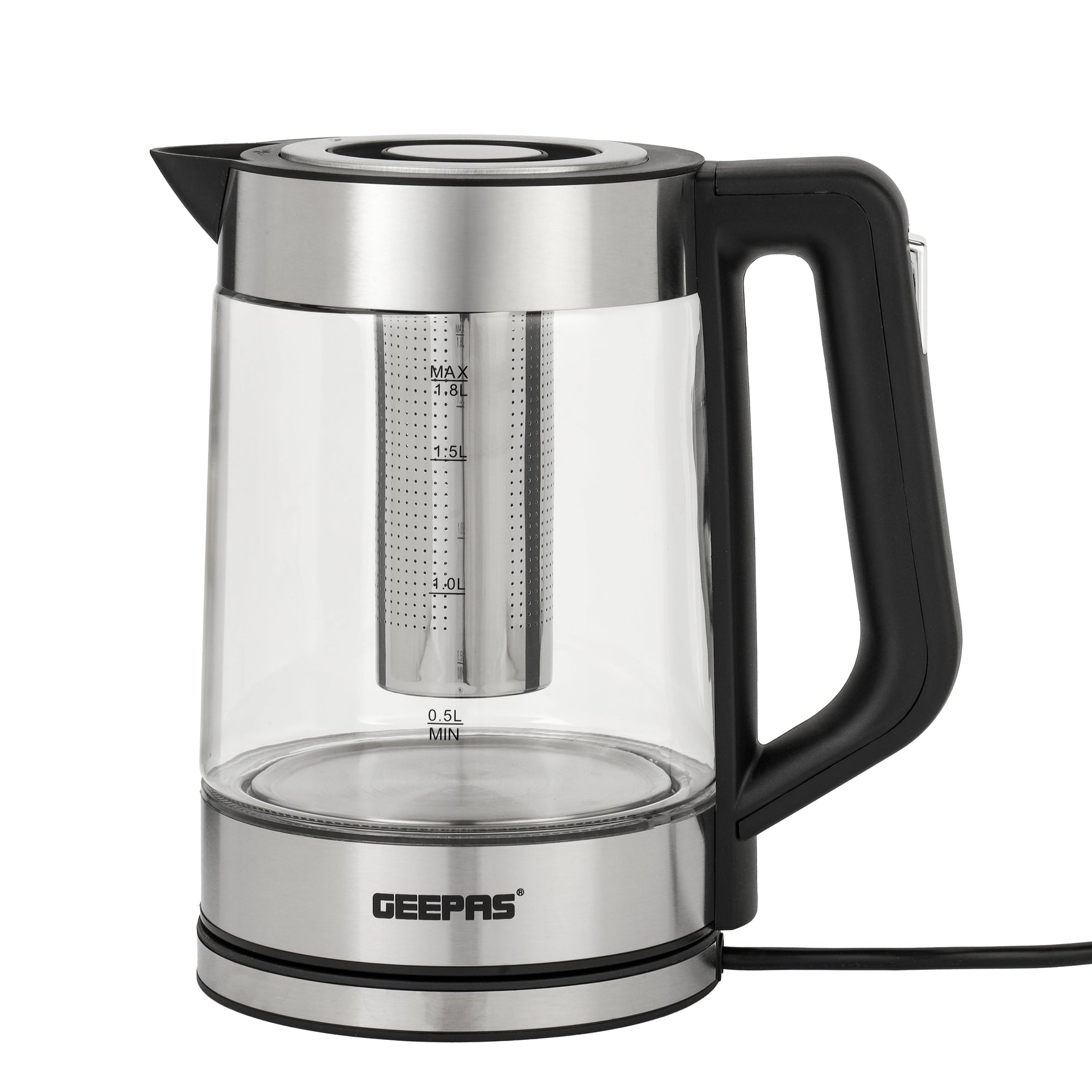 Geepas 1.8L Electric Glass Kettle | Powerful 2200W Fast-Boil Design | S/S Tea Filter| LED Illumination| Automatic Shut-Off| Boil Dry Protection & Durable Body